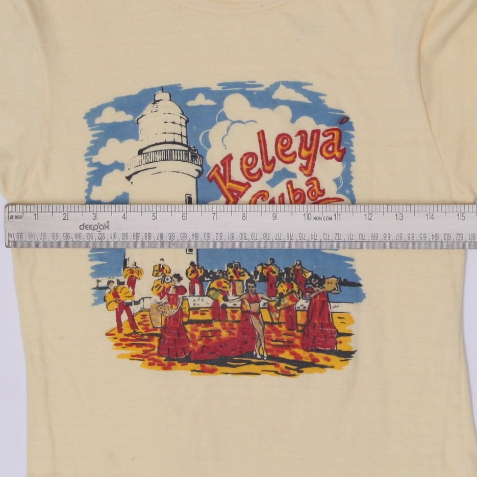 Vintage Ladies Luigi Baretta T-Shirt Yellow Graphic Print Cuban Theme