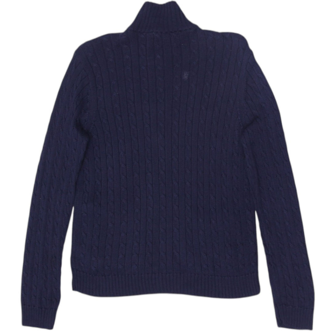 Ladies Lauren Ralph Lauren Full Zip Sweater Navy Cable Knit M