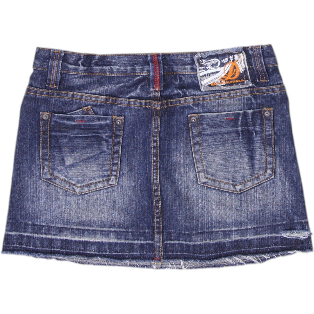 Y2K Ladies Blue Distressed Style Denim Mini Skirt Size S | Migration_Skirts - Side View | Fashion Rerun