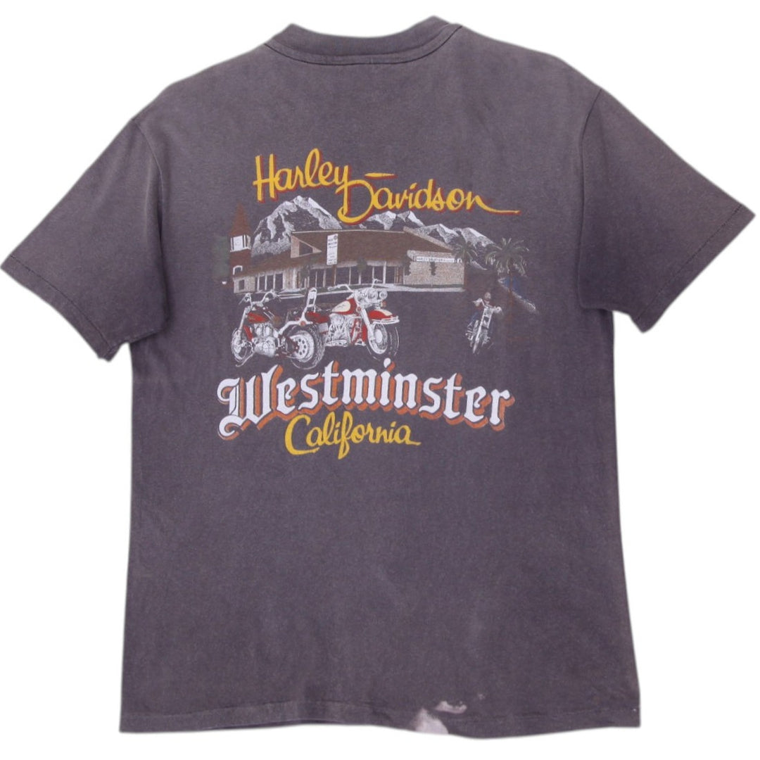 Vintage Hanes Harley Davidson Westminster California T-Shirt Graphic Eagle Print Made In USA L | Migration_T- | Fashion Rerun