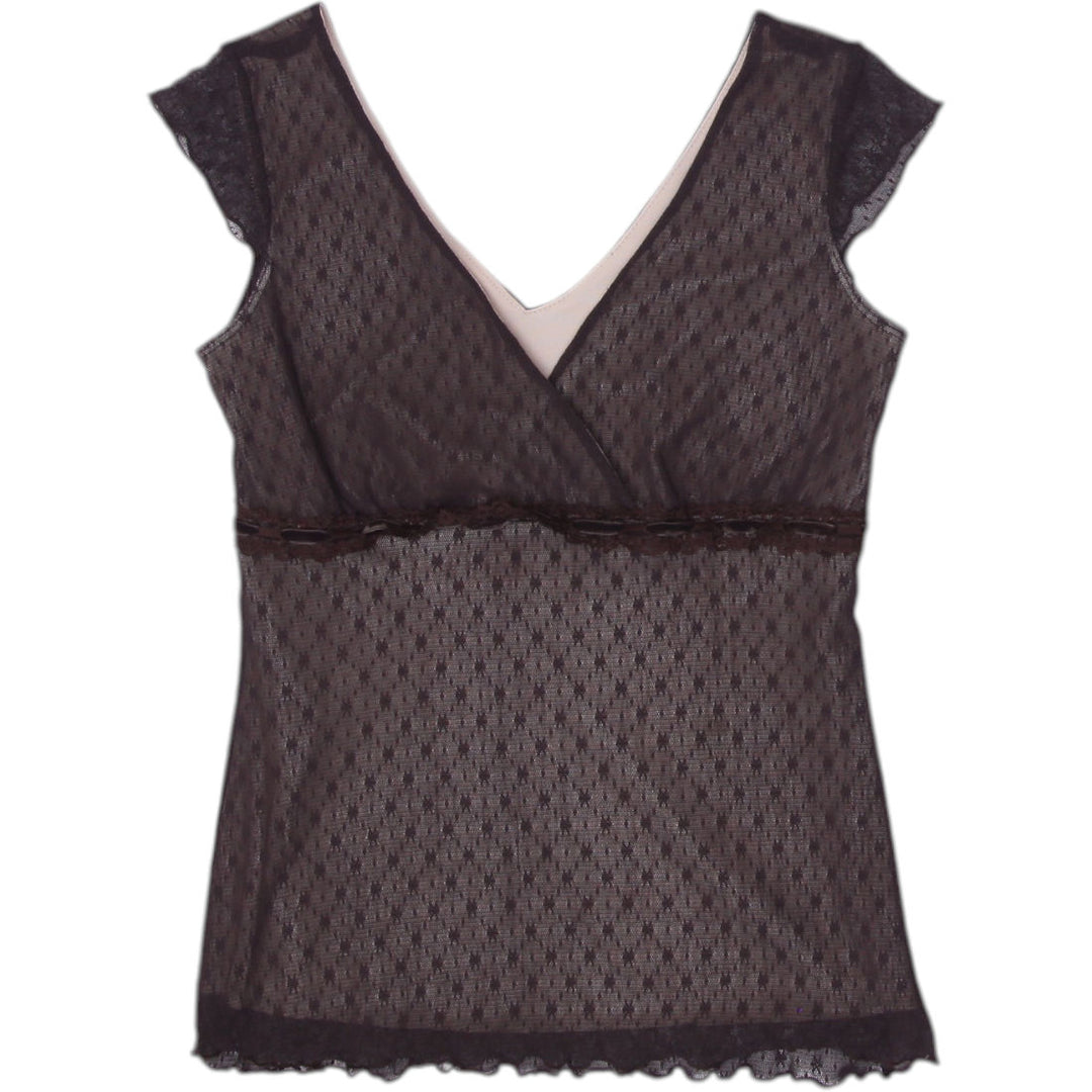 Y2K Ladie Lace Trim Meshs Sheer Black Top Size XS | Migration_Tops | Fashion Rerun