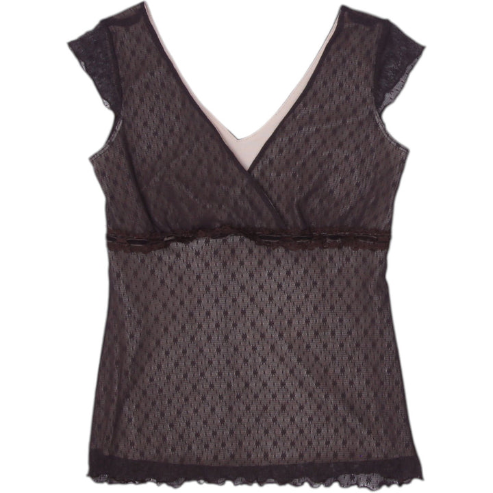 Y2K Ladie Lace Trim Meshs Sheer Black Top Size XS | Migration_Tops | Fashion Rerun