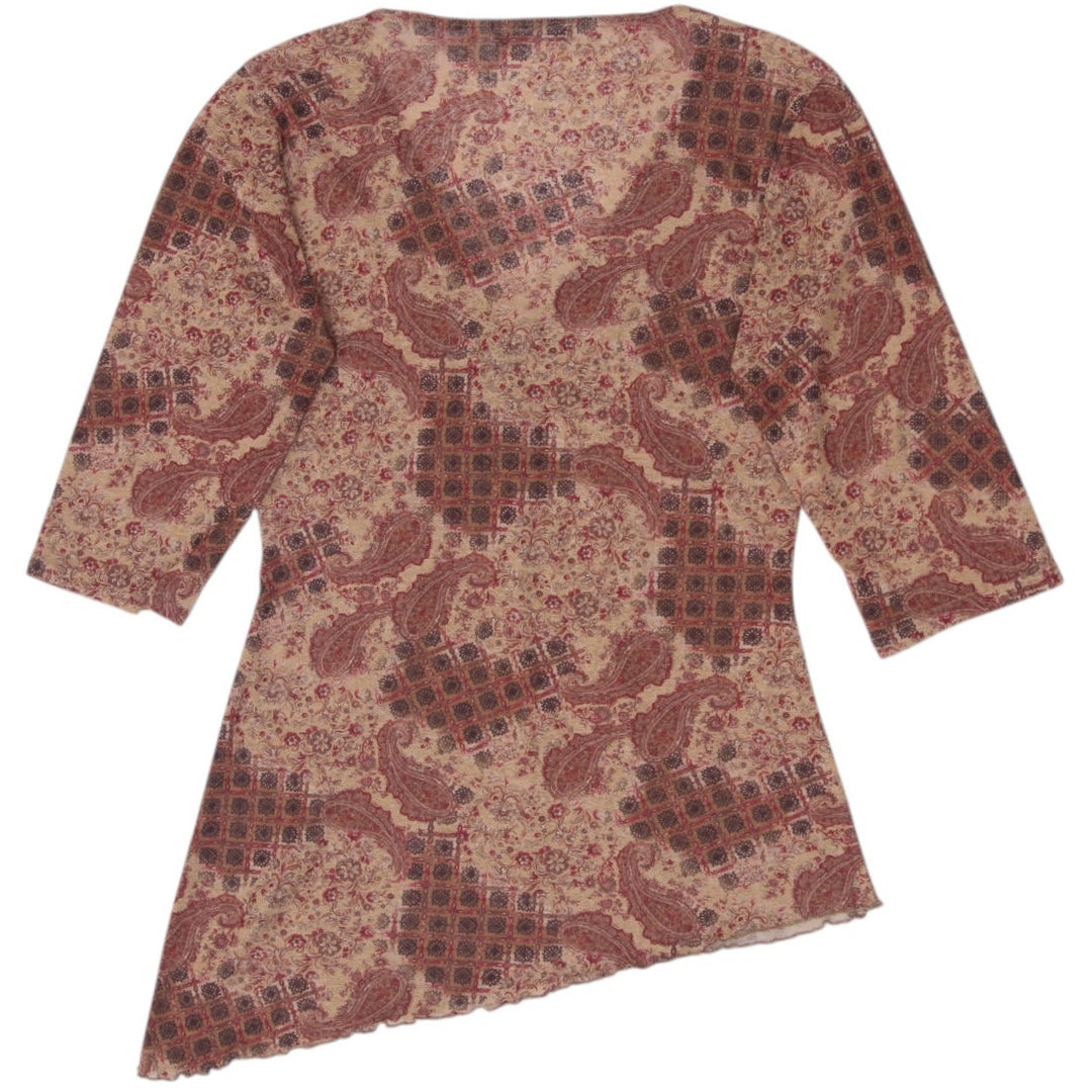 Y2K Ladies Fairweather Paisley Cinch Bust Asymmetrical Boho Top