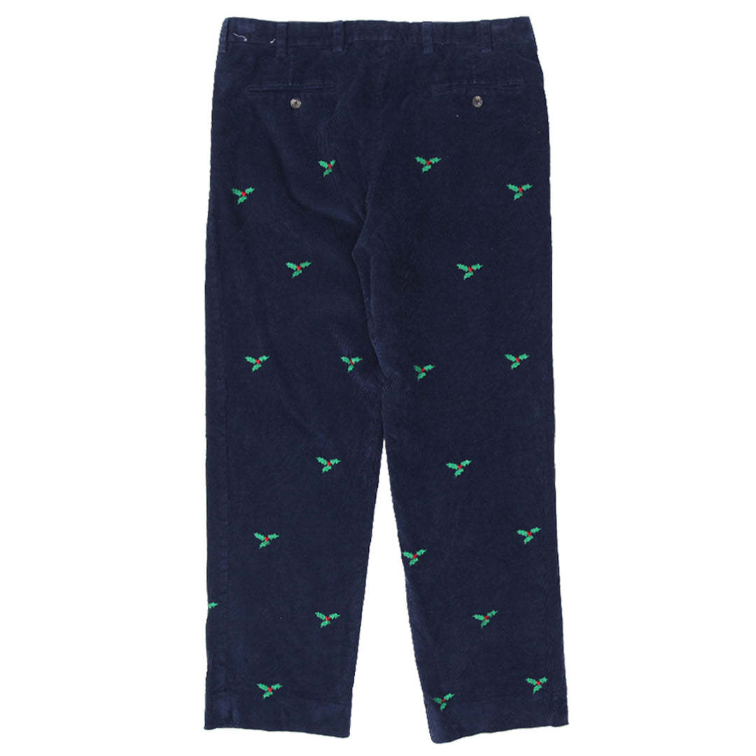 Mens Charleston Khakis Holly Leafs Embroidered Corduroy Pants Navy - Fashion Rerun Vintage Migration_Pants