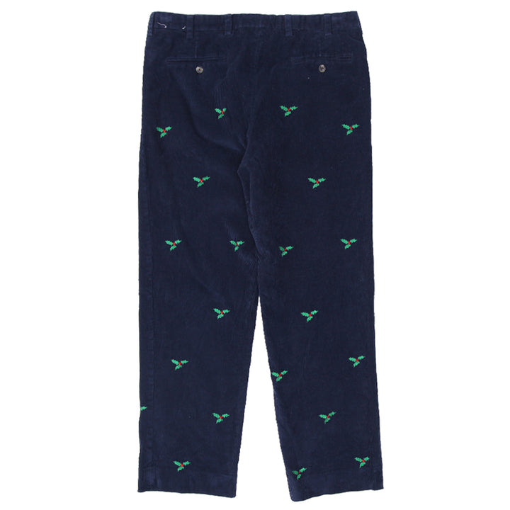 Mens Charleston Khakis Holly Leafs Embroidered Corduroy Pants Navy - Fashion Rerun Vintage Migration_Pants