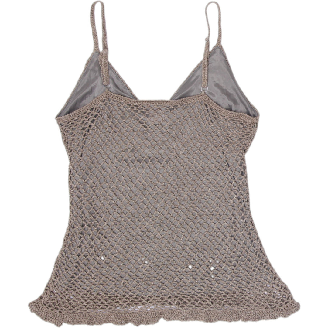 Y2K Ladies Faded Glory Crochet Top Olive Green Lace Spaghetti Strap Size L