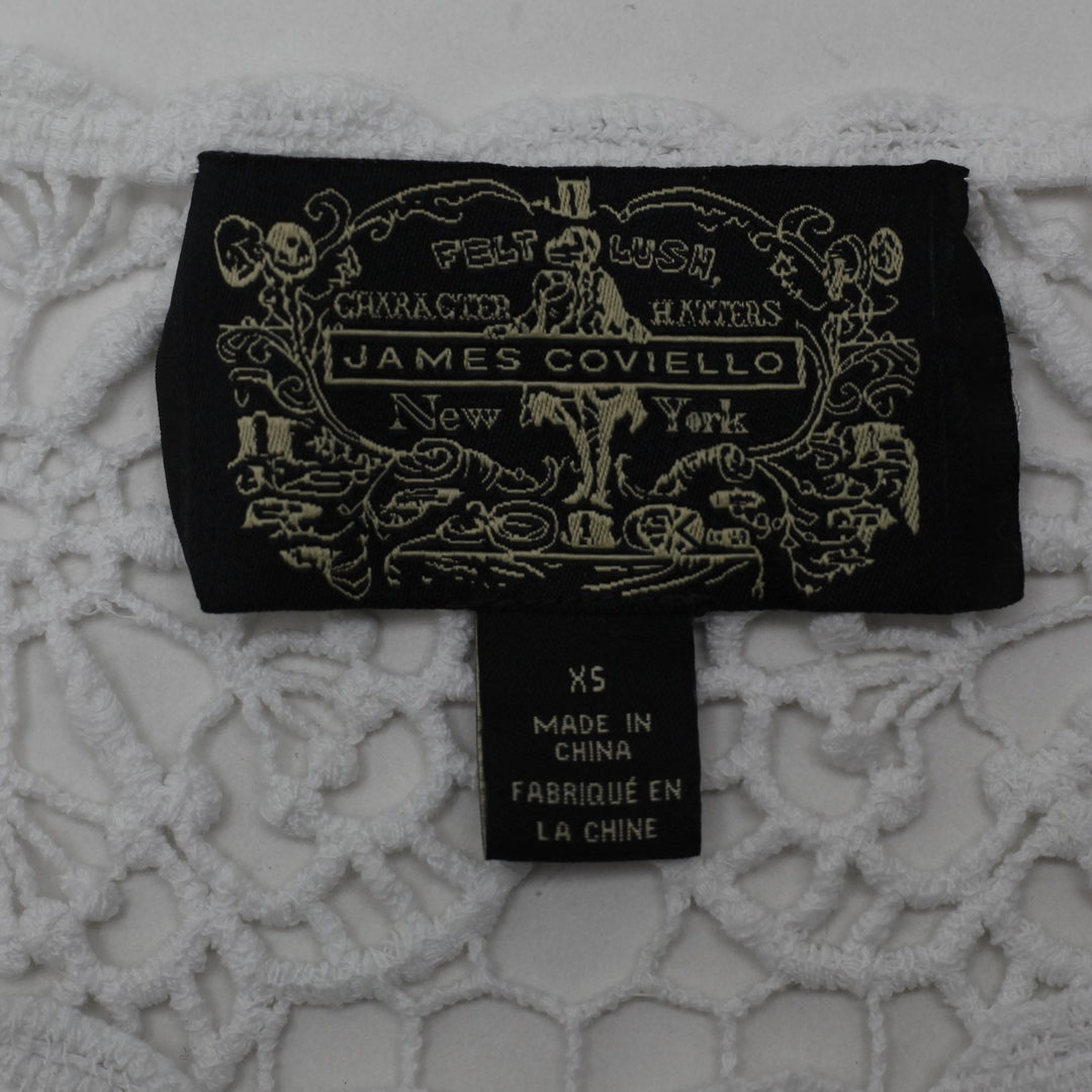 Y2K Ladies James Coviello New York White 100% Cotton Crochet Knit Top Size XS
