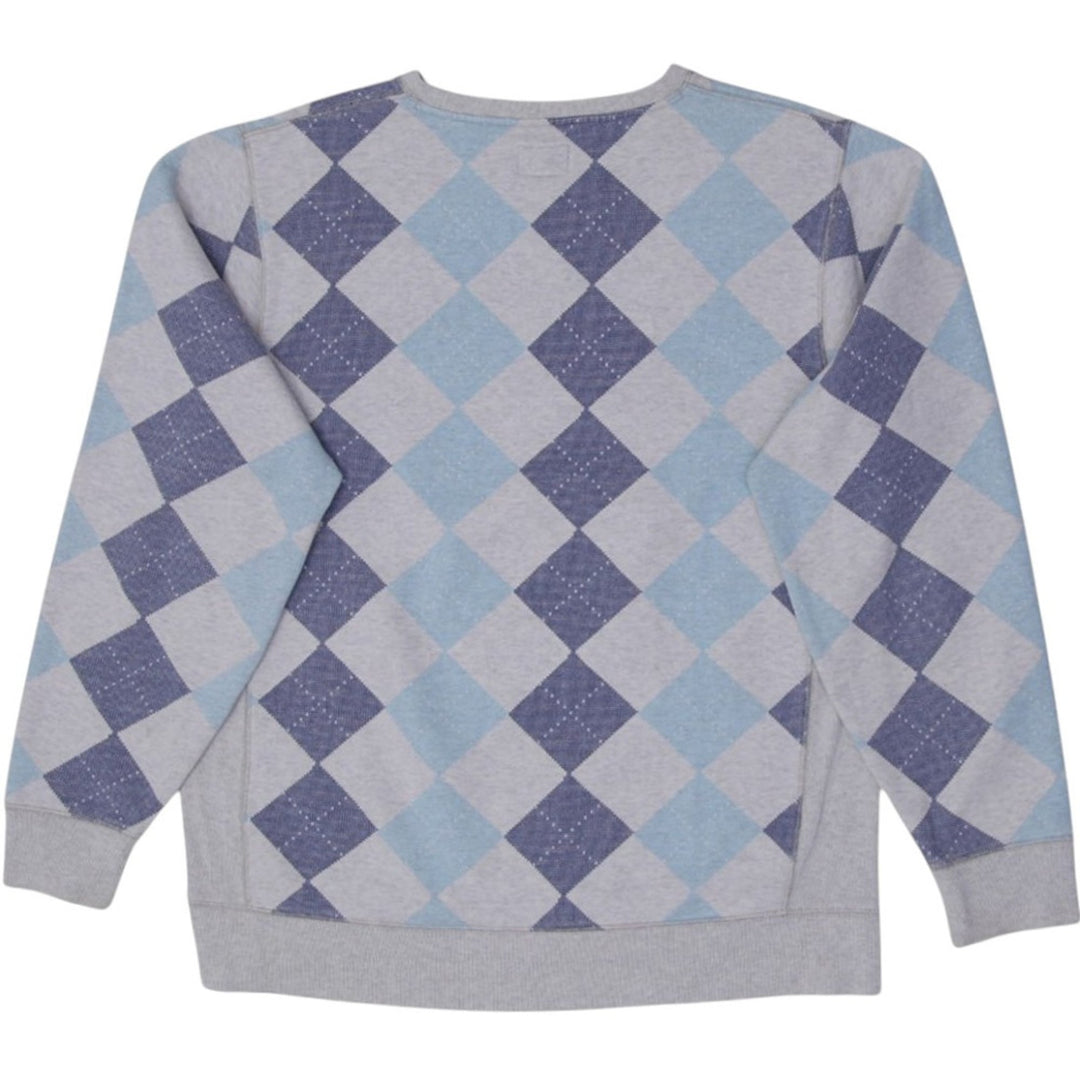 Mens Stussy Sweatshirt Gray Blue Argyle Pattern Cotton Blend