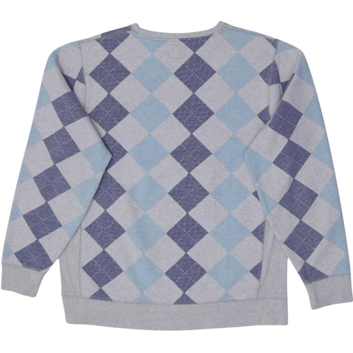 Mens Stussy Sweatshirt Gray Blue Argyle Pattern Cotton Blend