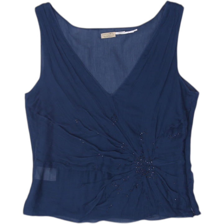 Y2K Ladies Navy Beaded V-Neck Tank Top Size M | Migration_Y2K Tops | Fashion Rerun