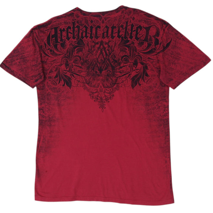 Y2K Mens Archaic Red Graphic Short Sleeve T-Shirt Size 2XL