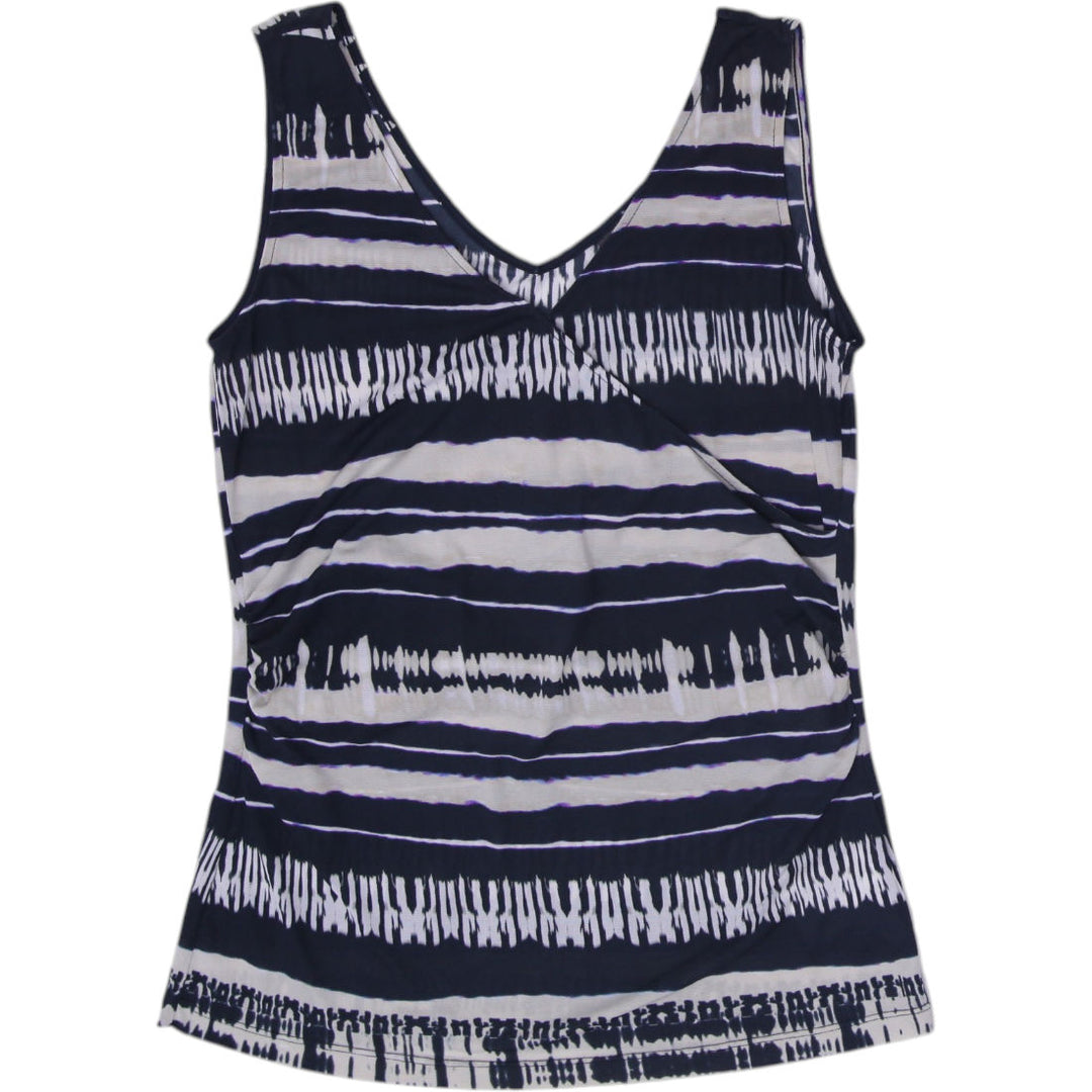 Y2K Ladies Abstract Print Ruched Tank Top Size M Surplice V Neck