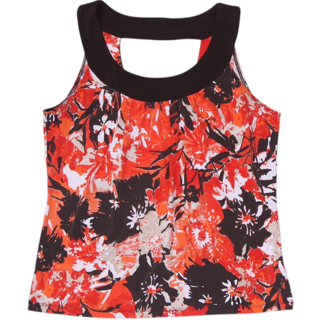 Y2K Ladies AB Studio Orange Floral Keyhole Neck Tank Top Made in USA Size M