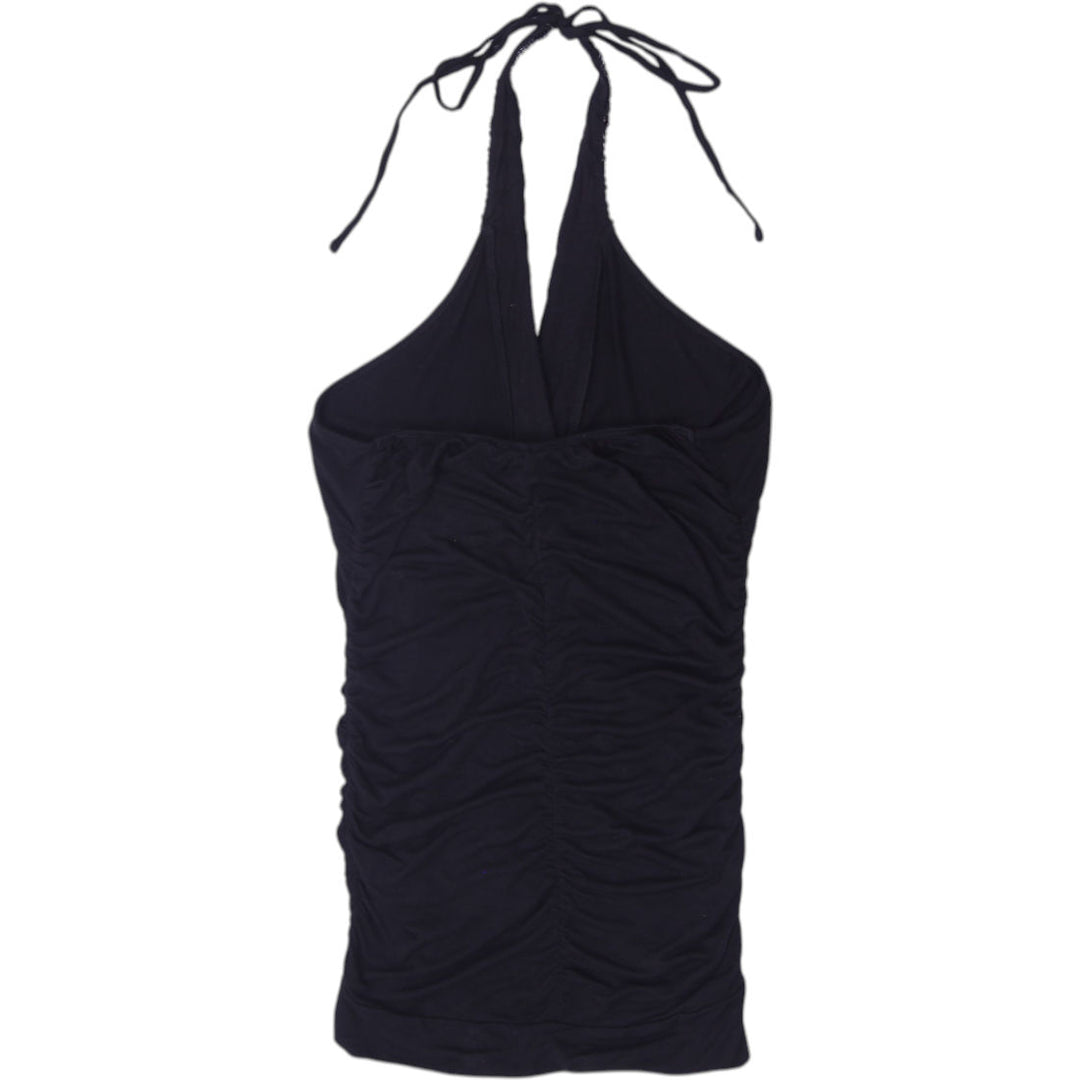 Y2K Ladies Seite 1 Girl Black Ruched Sequined Plunge Halter Top Size S