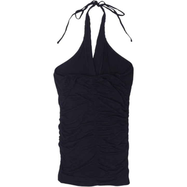 Y2K Ladies Seite 1 Girl Black Ruched Sequined Plunge Halter Top Size S