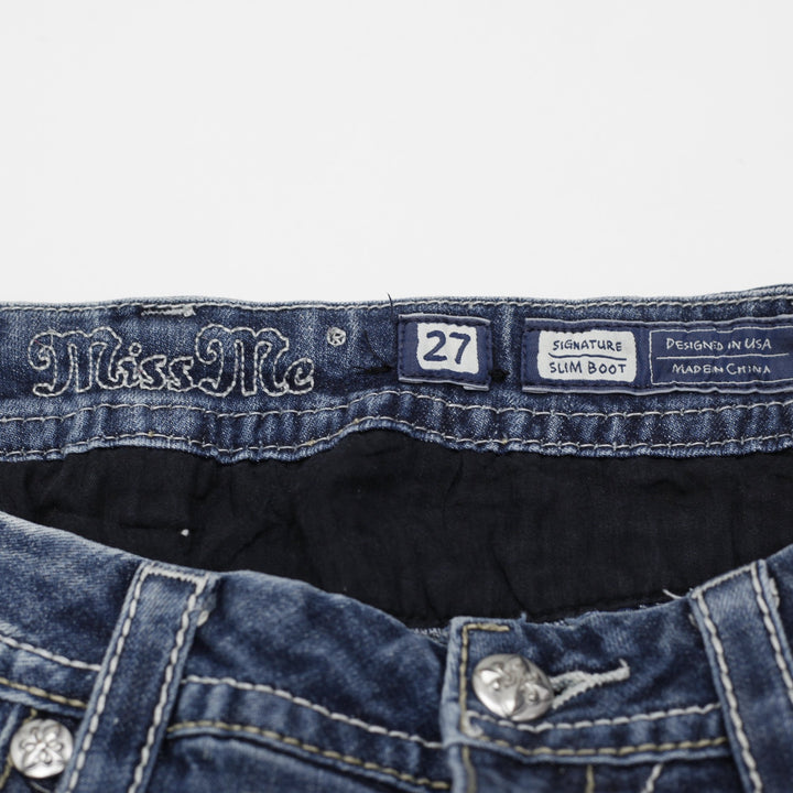 Y2K Ladies Miss Me Jeans Medium Blue Slim Boot Embellished Denim Size 27
