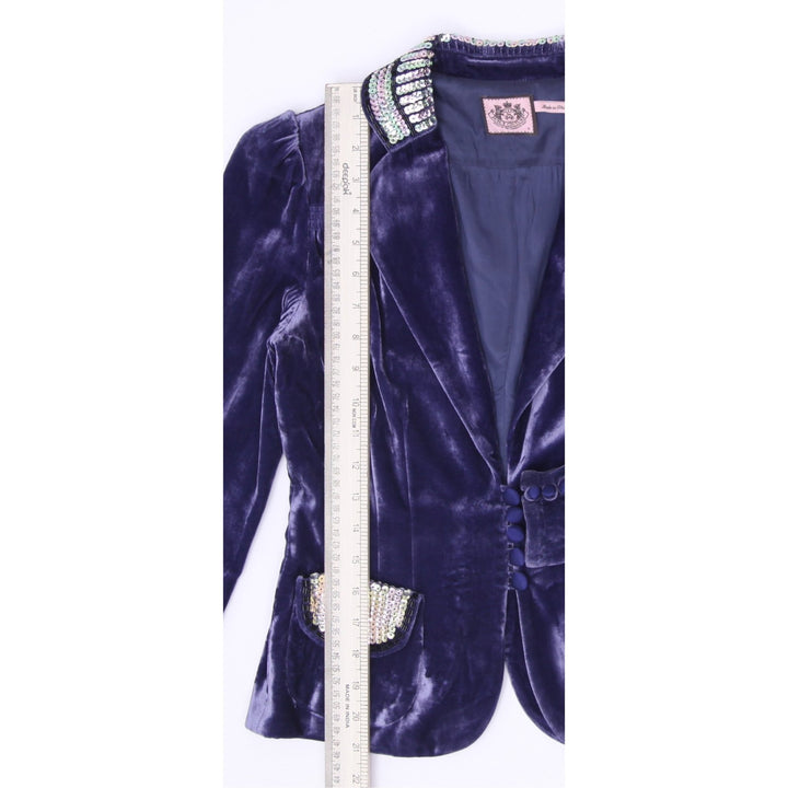 Y2K Ladies Juicy Couture Sequin Collar Silk Velvet Blazer Jacket
