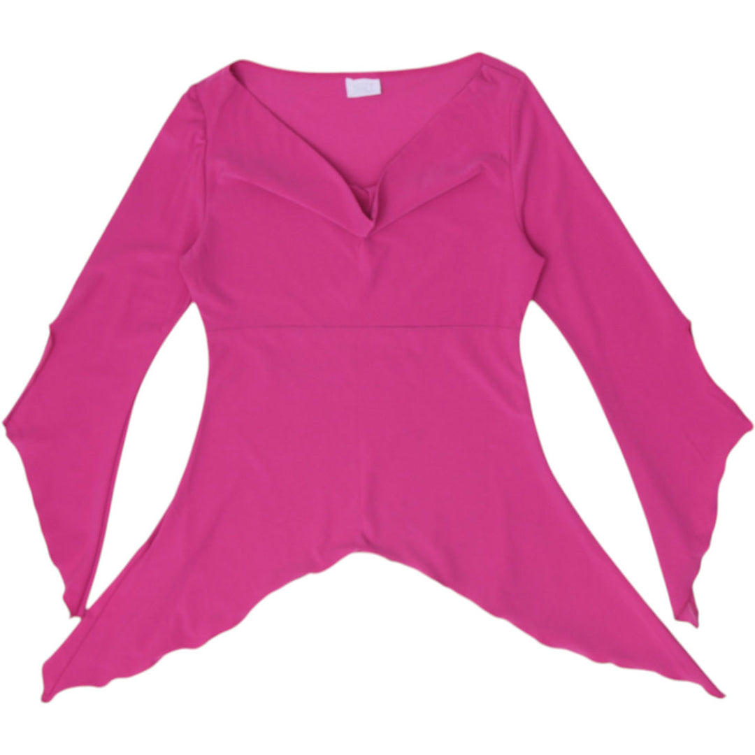 Y2K Ladies Suzy Magenta Asymmetrical Bell Sleeve Top Fairycore Tunic
