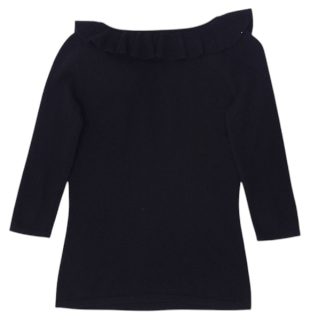 Ladies Holt Renfrew 100% Black Cashmere Sweater Ruffle Detail Chic | Migration_Knitwear & Sweaters - Side Vie | Fashion Rerun