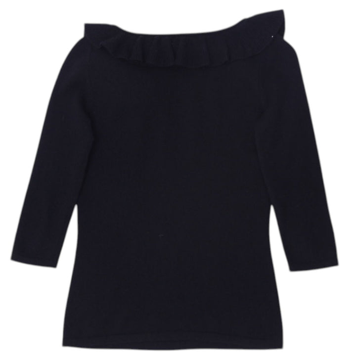 Ladies Holt Renfrew 100% Black Cashmere Sweater Ruffle Detail Chic | Migration_Knitwear & Sweaters - Side Vie | Fashion Rerun