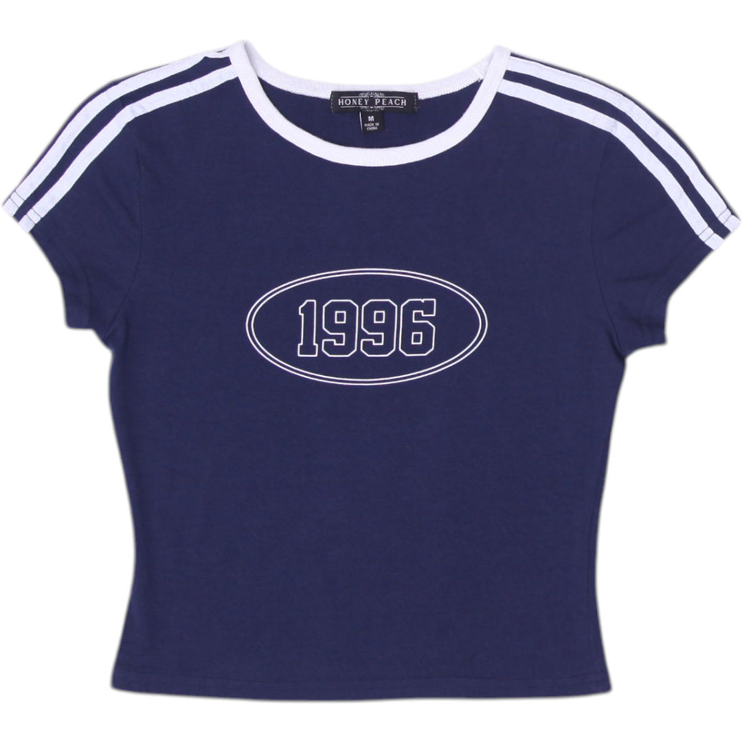 Y2K Ladies 1996 Striped Graphic Crop Top Size M | Migration_Y2K Tops | Fashion Rerun