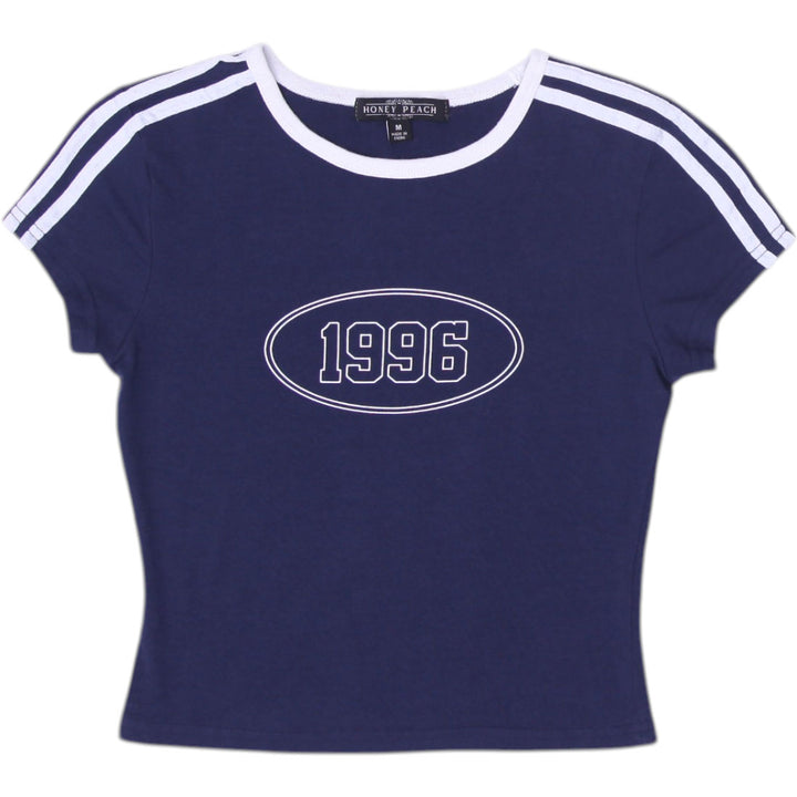 Y2K Ladies 1996 Striped Graphic Crop Top Size M | Migration_Y2K Tops | Fashion Rerun