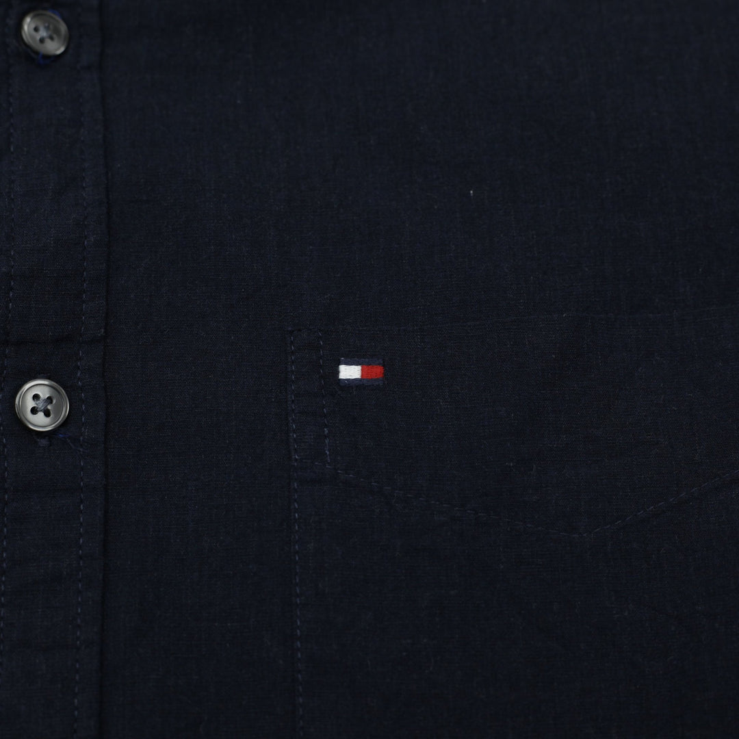 Mens Tommy Hilfiger Shirt Navy Long Sleeve Casual Logo Size M