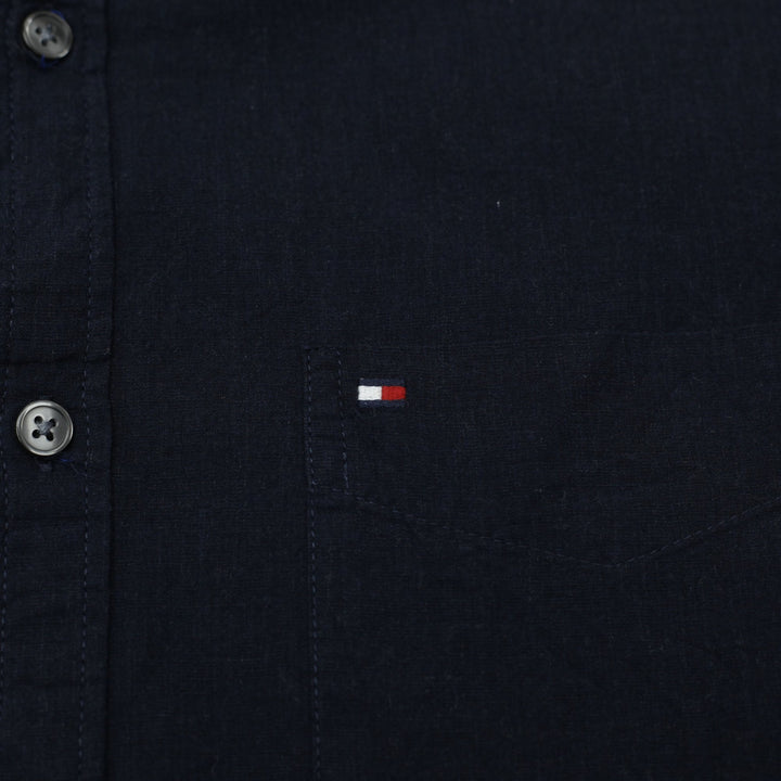Mens Tommy Hilfiger Shirt Navy Long Sleeve Casual Logo Size M