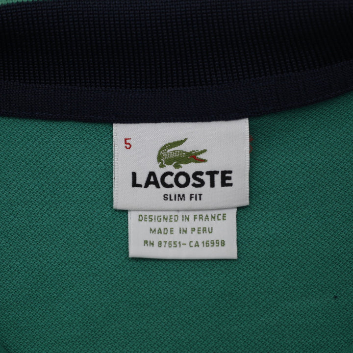 Mens Lacoste Slim Fit Pique Green Navy Trim Polo T-Shirt Size