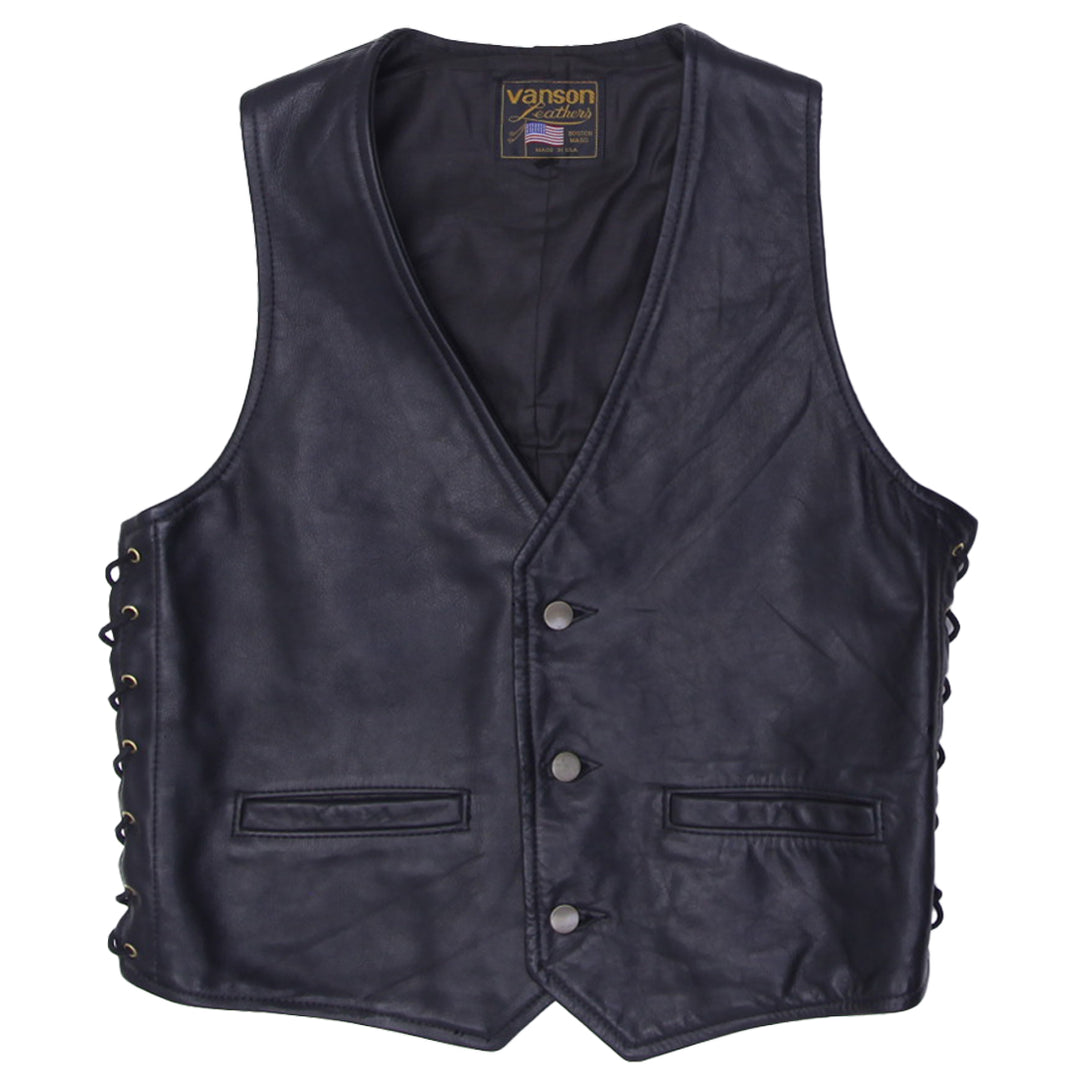 Vintage Vanson Leather Boston Mass Made In USA Side Lace Leather Vest | Migration_Vests | Fashion Rerun
