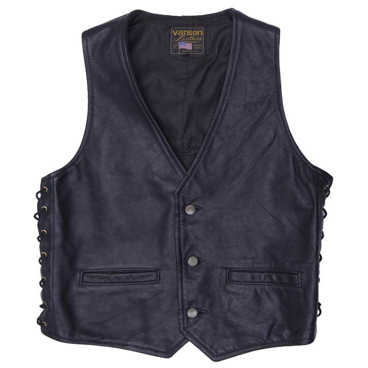 Vintage Vanson Leather Boston Mass Made In USA Side Lace Leather Vest | Migration_Vests | Fashion Rerun