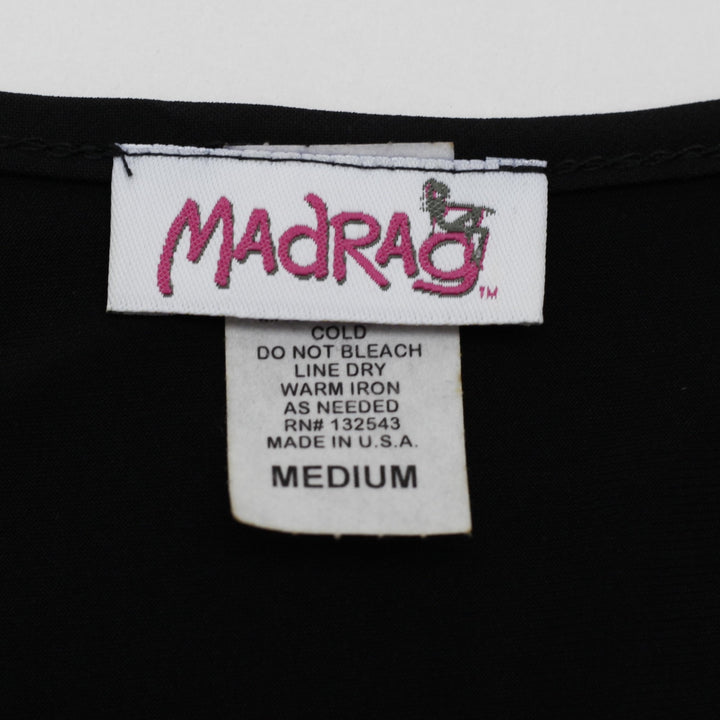 Y2K Ladies MadRag Tank Top Black Ruched Sleeveless V-Neck Size M