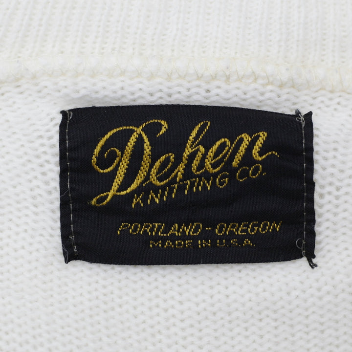 Vintage Mens Dehen Sweater White V-Neck Knit Graphic Made In USA
