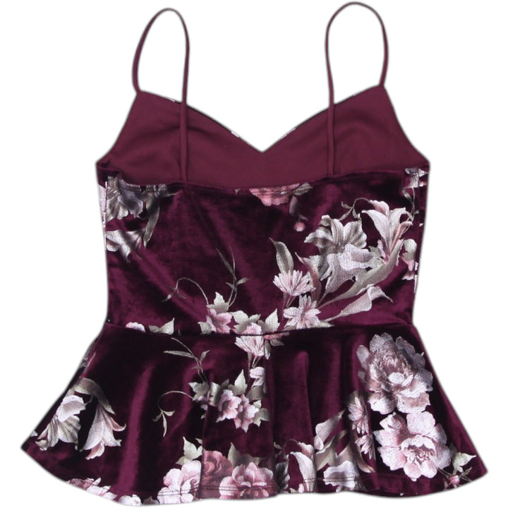 Y2K Ladies Charlotte Russe Floral Velvet Top Burgundy Peplum