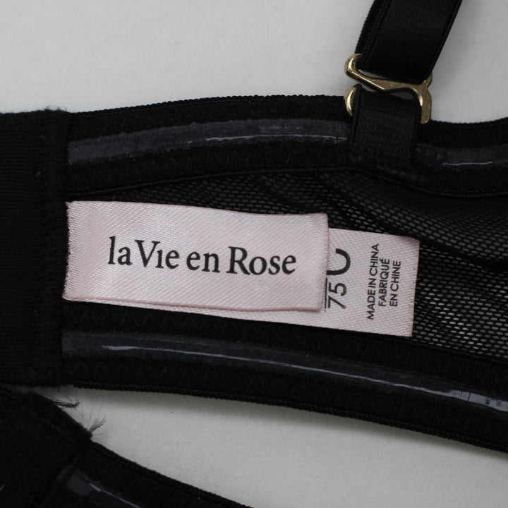 Ladies La Vie en Rose Black Red Embroidered Rose Convertible Strapless Bra 34C