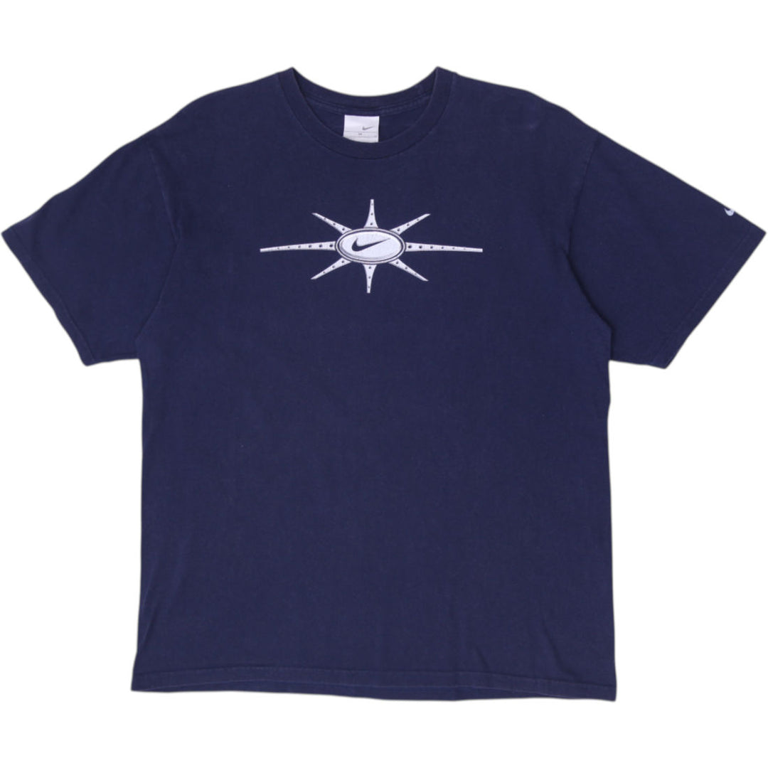 Vintage Mens Nike Sunburst Star Graphic T-Shirt Navy Blue Size M