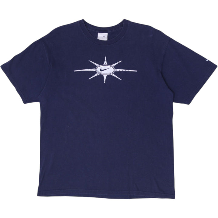 Vintage Mens Nike Sunburst Star Graphic T-Shirt Navy Blue Size M