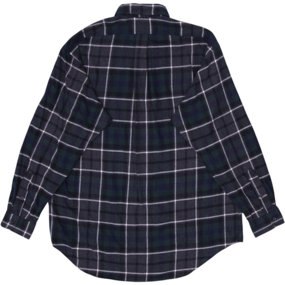 Vintage Mens Ralph Lauren Blake Flannel Navy Plaid Cotton Shirt Size L | Migration_Shirts - Side View | Fashion Rerun