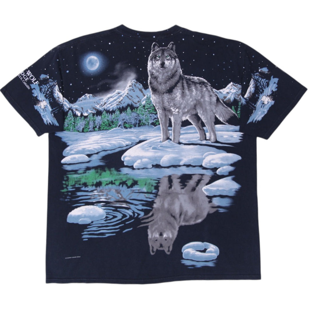 Vintage Mens Liquid Blue T-Shirt Black Wolf Graphic Cotton | Migration_T-Shirts - Side View | Fashion Rerun