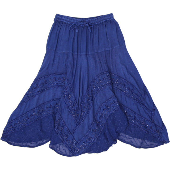 Y2K Ladies Embroidered Boho Navy Blue Midi Skirt Free size | Migration_Skirts | Fashion Rerun