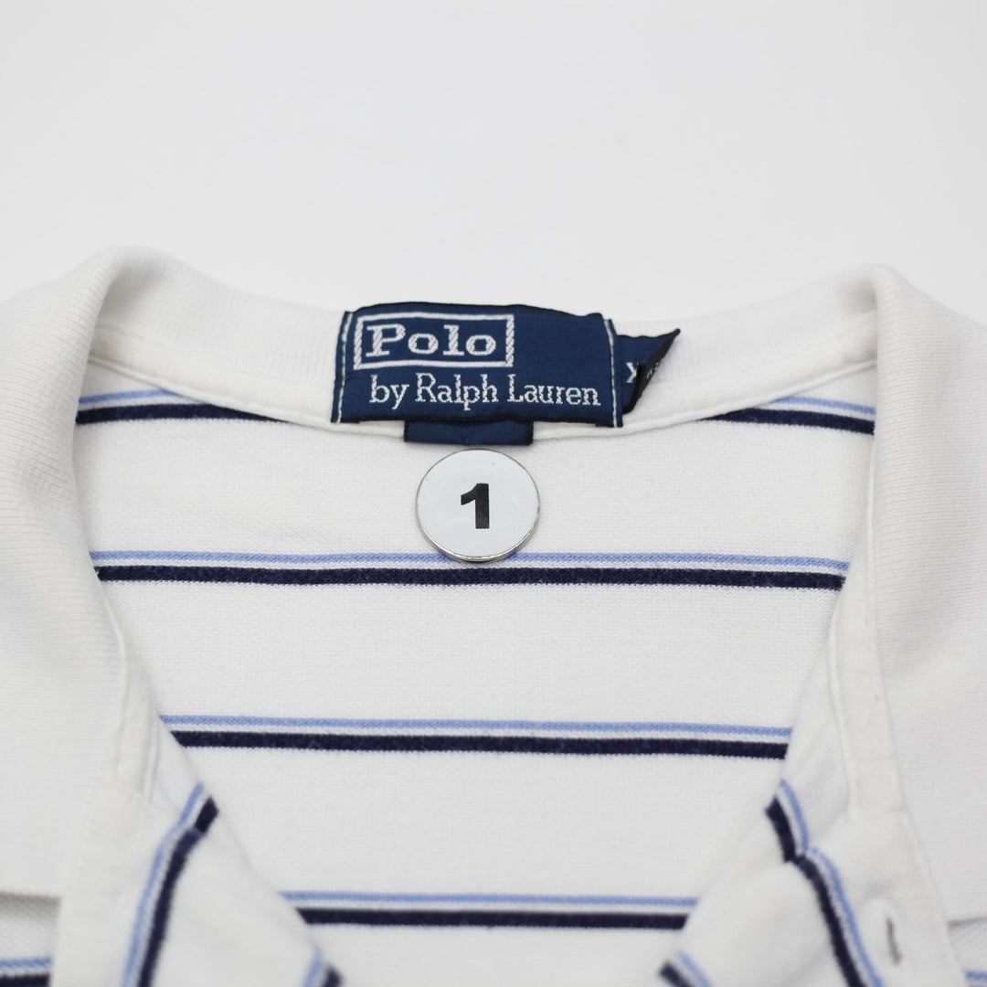 Mens Polo Ralph Lauren Striped Polo White Navy Classic Fit XL