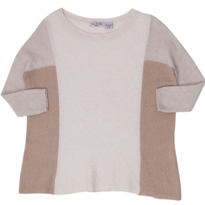 Ladies Olivia & Grace 100% Cashmere Colorblock Knit Sweater Beige Cream Size S