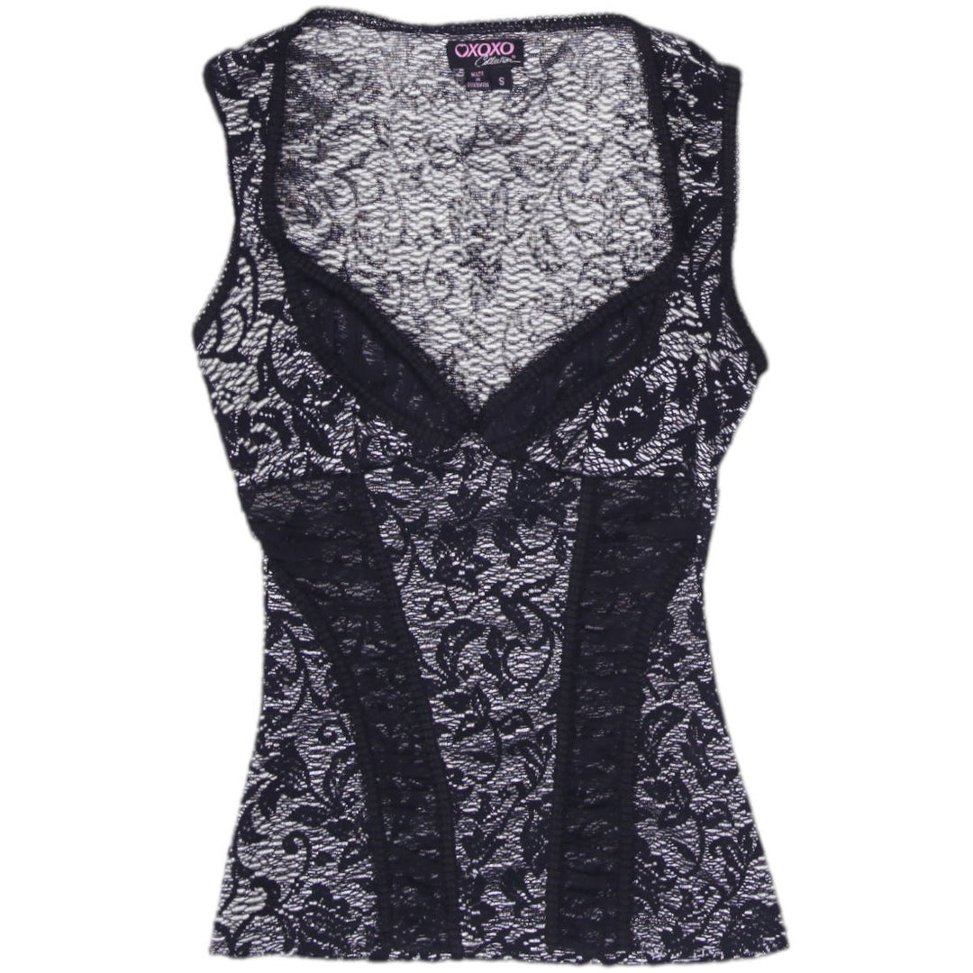 Y2K Ladies XOXO Collection Black Sheer Lace Corset Cami Top Size S