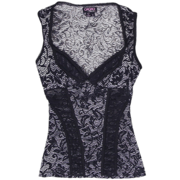 Y2K Ladies XOXO Collection Black Sheer Lace Corset Cami Top Size S