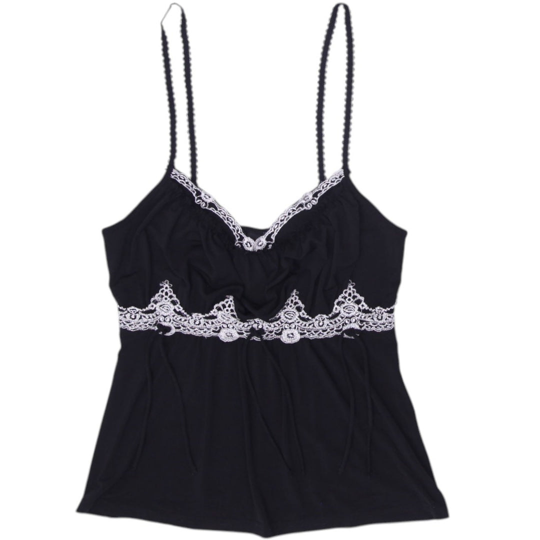 Y2K Ladies One O2O Camisole Black Lace Trim Spaghetti Straps | Migration_Y2K Tops | Fashion Rerun