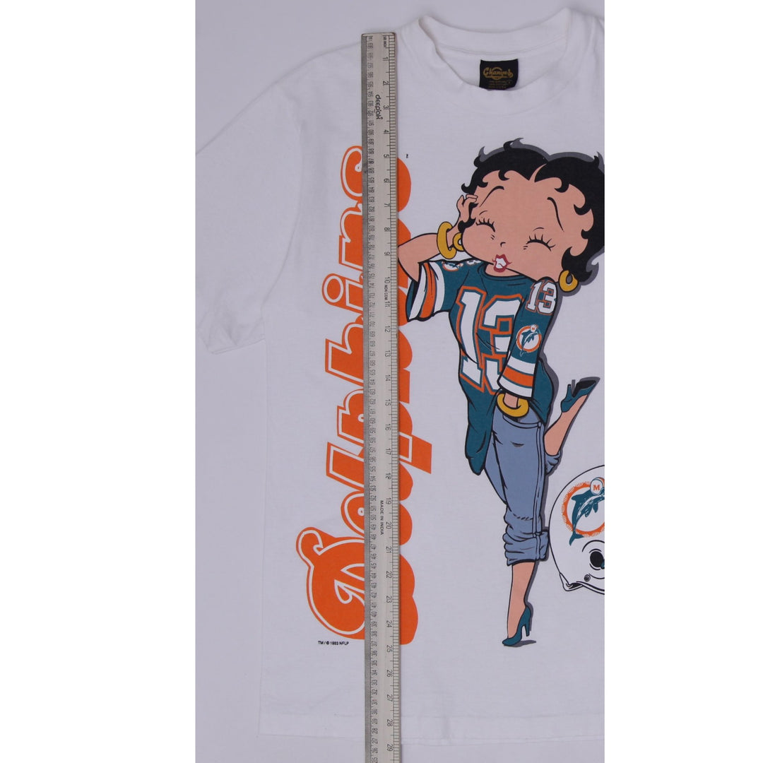 Vintage 90s Betty Boop Miami Dolphins NFL T-Shirt Changes Tag Made in USA Single Stitch Large