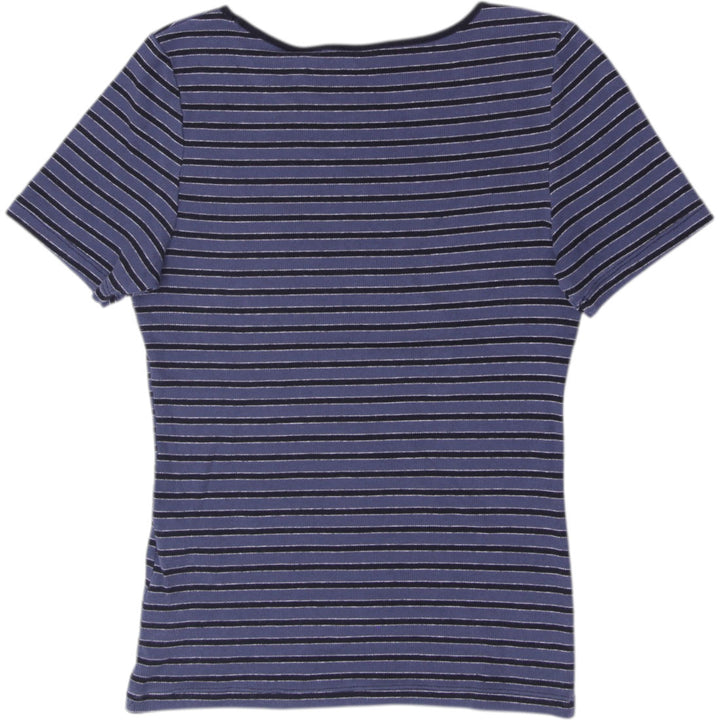 Y2K Ladies Stripe Fine Ribbed Short Sleeve Tee Size S