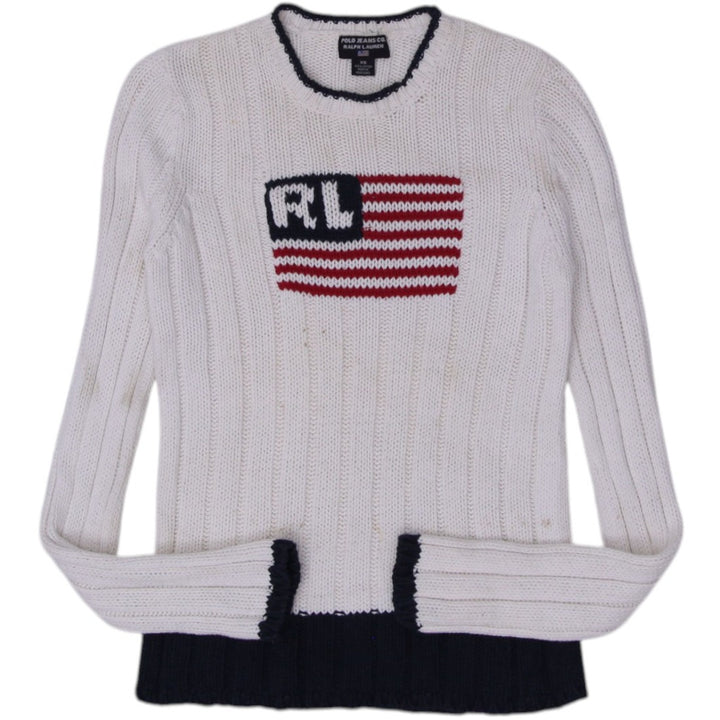 Vintage Ladies Polo Ralph Lauren US Flag Cotton Knitted Sweater