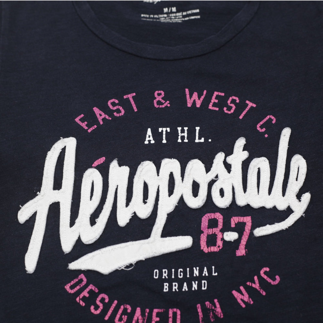 YK Ladies Aeropostale East & West NYC Athletic Graphic Print Short Sleeve Tee M