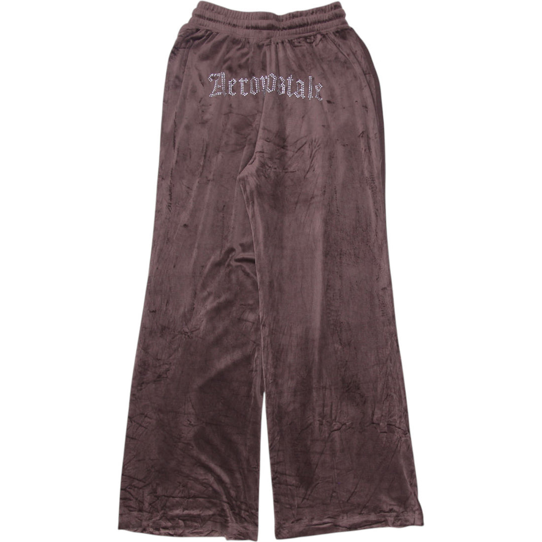 Y2K Womens Aeropostale Pants Brown Velour Wide Leg Size XS